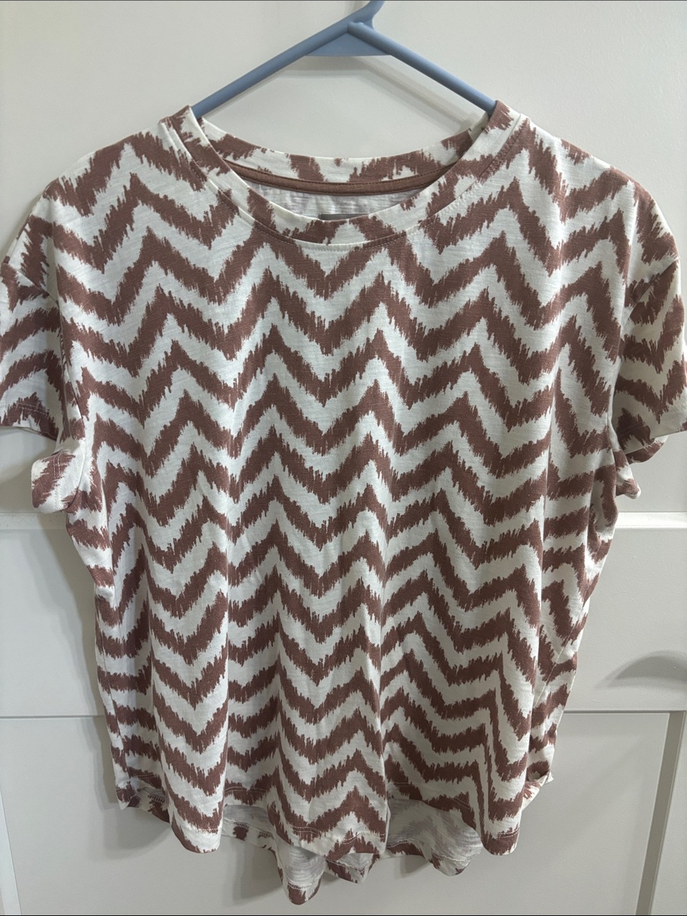 Falls Creek Zigzag Short Sleeve Tee in Cream and Brown